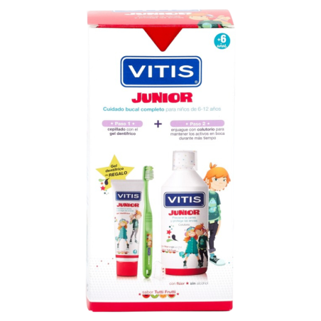 Vitis junior pack promoprocional 1 colutorio 500 ml + 1 gel dentifrico 75 ml + 1 cepillo