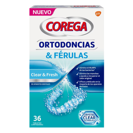Corega ortodoncias & ferulas 36 tabletas limpiadoras