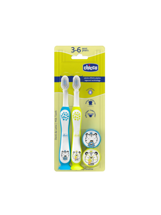 Chicco cepillo dental infantil  3 - 6 años 2 unidades color azul - verde