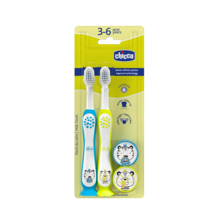 Chicco cepillo dental infantil  3 - 6 años 2 unidades color azul - verde
