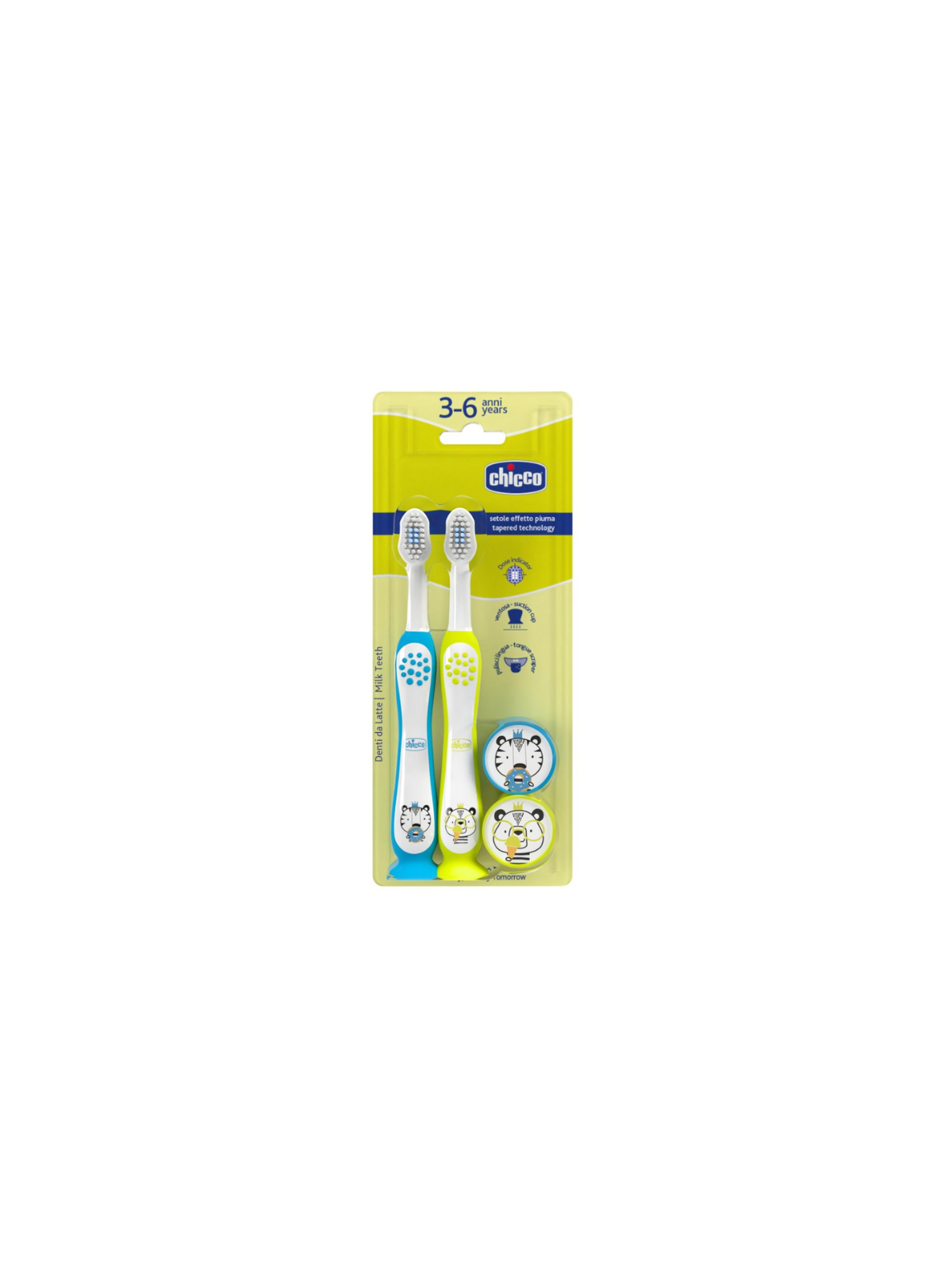 Chicco cepillo dental infantil  3 - 6 años 2 unidades color azul - verde