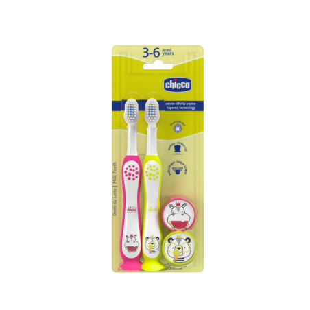 Chicco cepillo dental infantil 3 - 6 años 2 unidades color rosa - amarillo