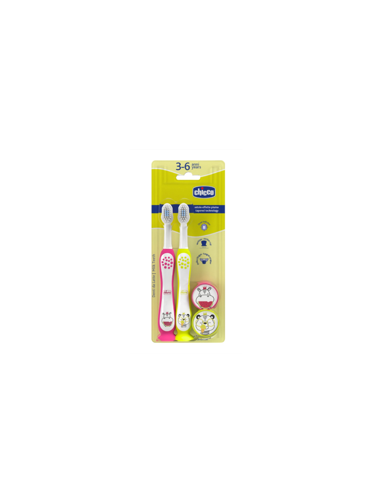 Chicco cepillo dental infantil 3 - 6 años 2 unidades color rosa - amarillo