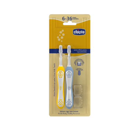 Chicco cepillo dental infantil 6-36 meses 2 unidades color azul-mostaza