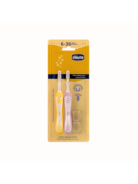 Chicco cepillo dental infantil 6 - 36 meses 2 unidades color lila - mostaza
