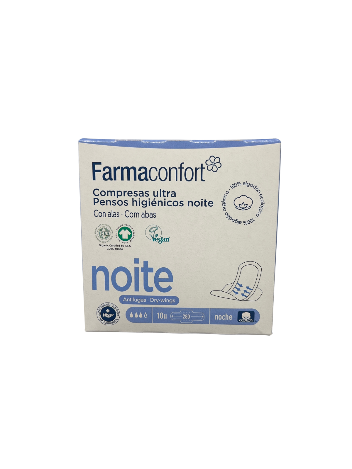 Farmaconfort compresas 100% algodon noche alas ultrafinas 10 unidades