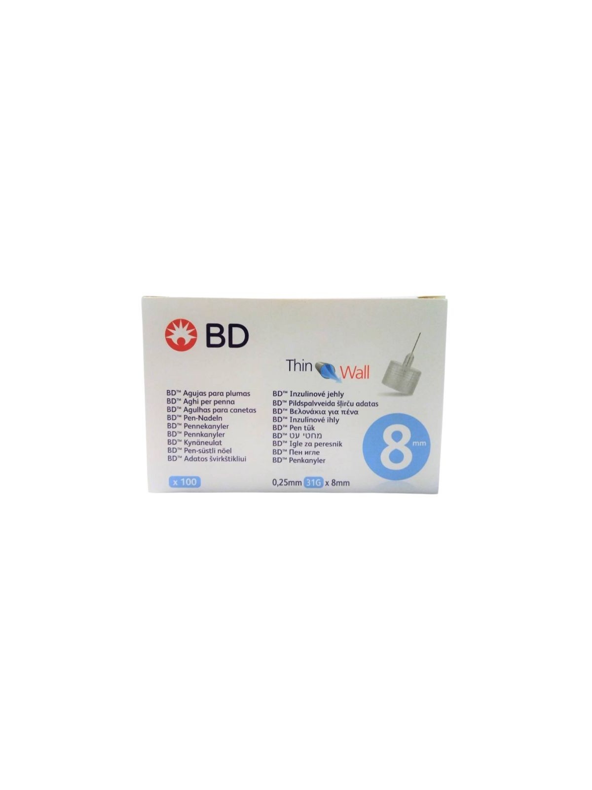 Aguja bd microfine 31g 0,25mm x 8mm 100u
