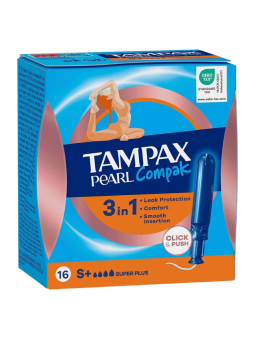 Tampax compak pearl tampon 100% algodon super plus 16 u
