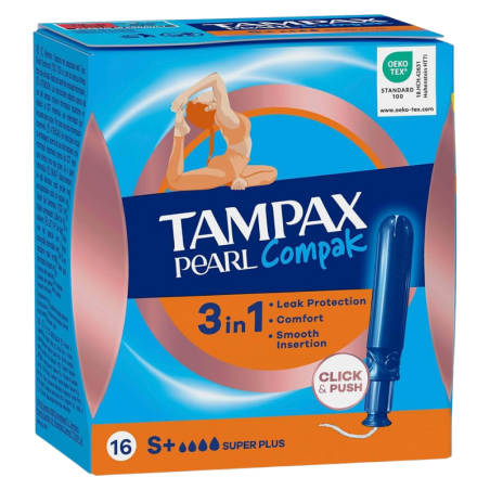 Tampax compak pearl tampon 100% algodon super plus 16 u