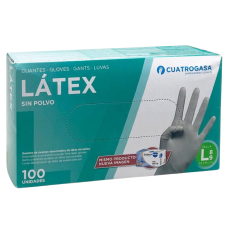 Cuatrogasa Guantes Látex Sin Polvo TALLA L 8 - 9 100 unidades