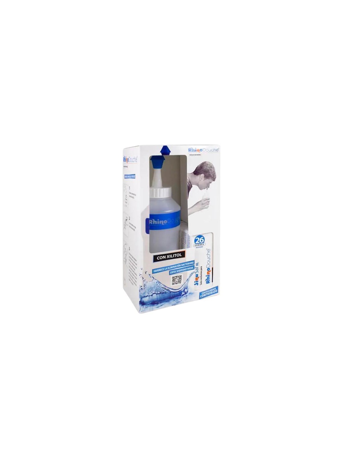 Rhinodouche pack irrigador nasal + sinusal XL 500ml + 26 sobres mezcla de sales 5g