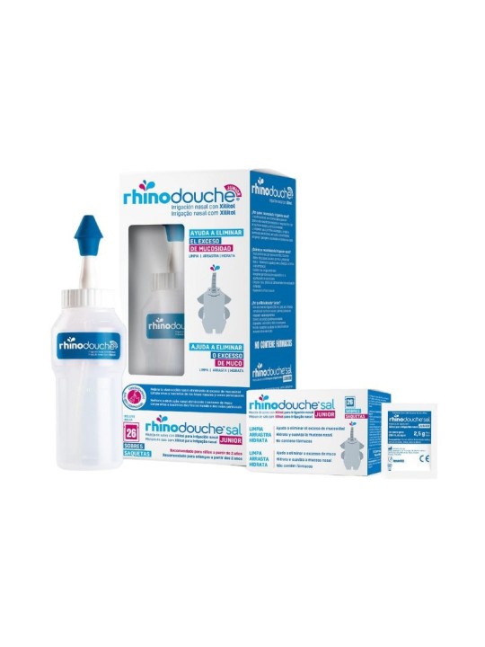 Rhinodouche junior pack irrigador nasal + sinusa 250ml + 26 sobres mezcla de sales 2.5g