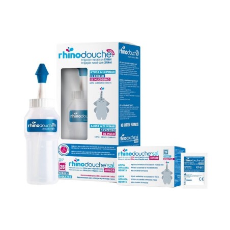 Rhinodouche junior pack irrigador nasal + sinusa 250ml + 26 sobres mezcla de sales 2.5g